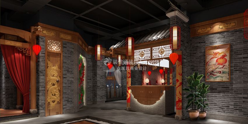 火锅店门头装修设计 火锅店门口时尚装修 