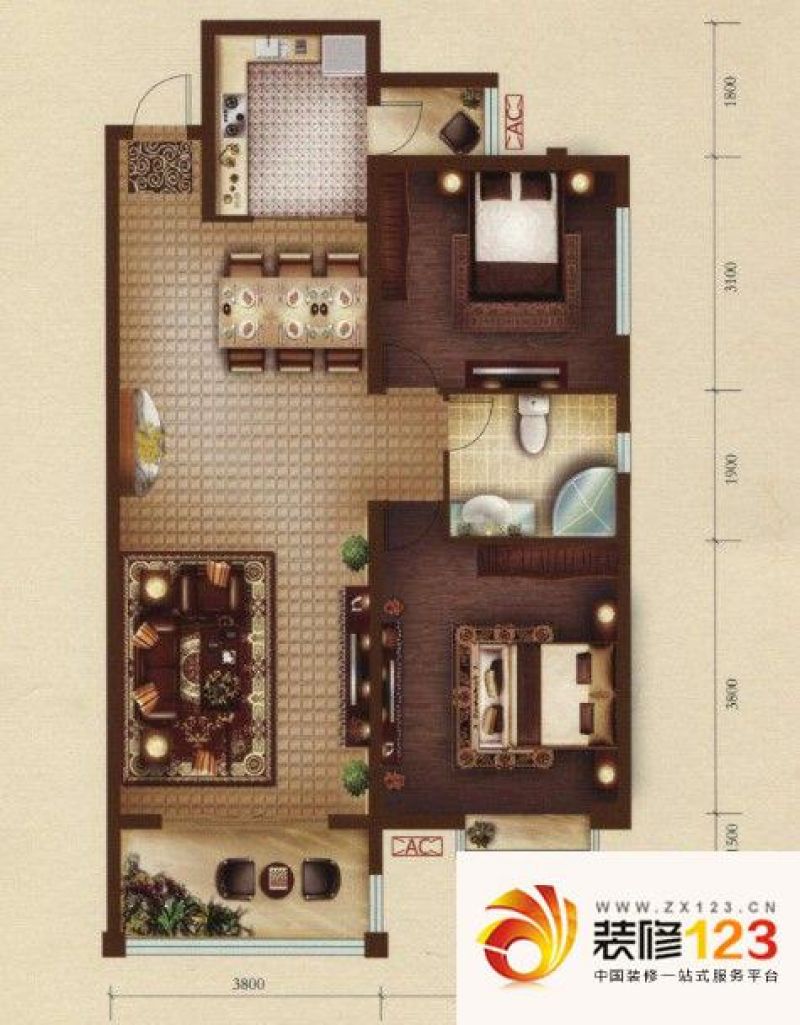 鸿瑞豪庭户型图户型图 a3 99.14平方米  2室2厅1卫1厨