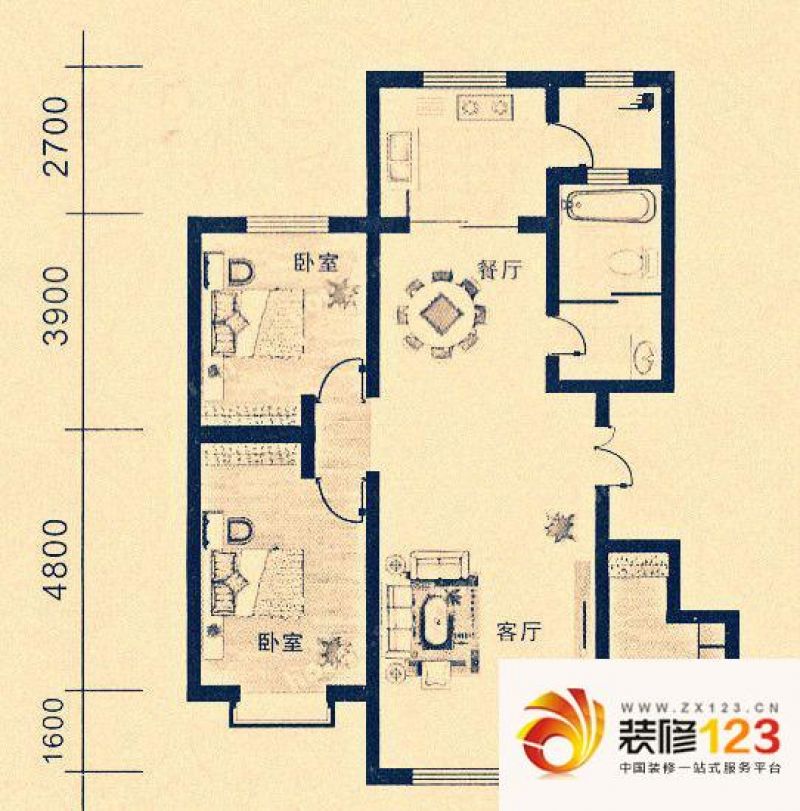 达坂城小镇户型图a1户型图  2室2厅1卫1厨