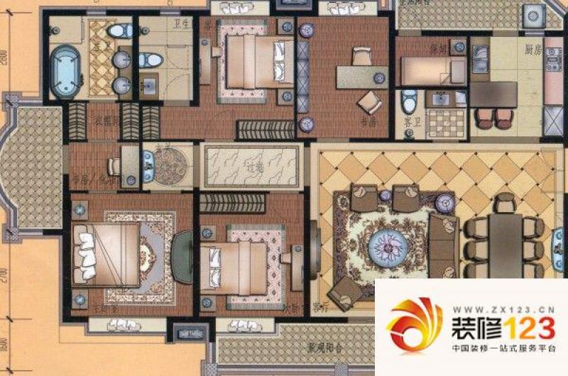 鸿瑞豪庭户型图户型图 6、7、8#楼e1户型 4室2厅3卫1厨