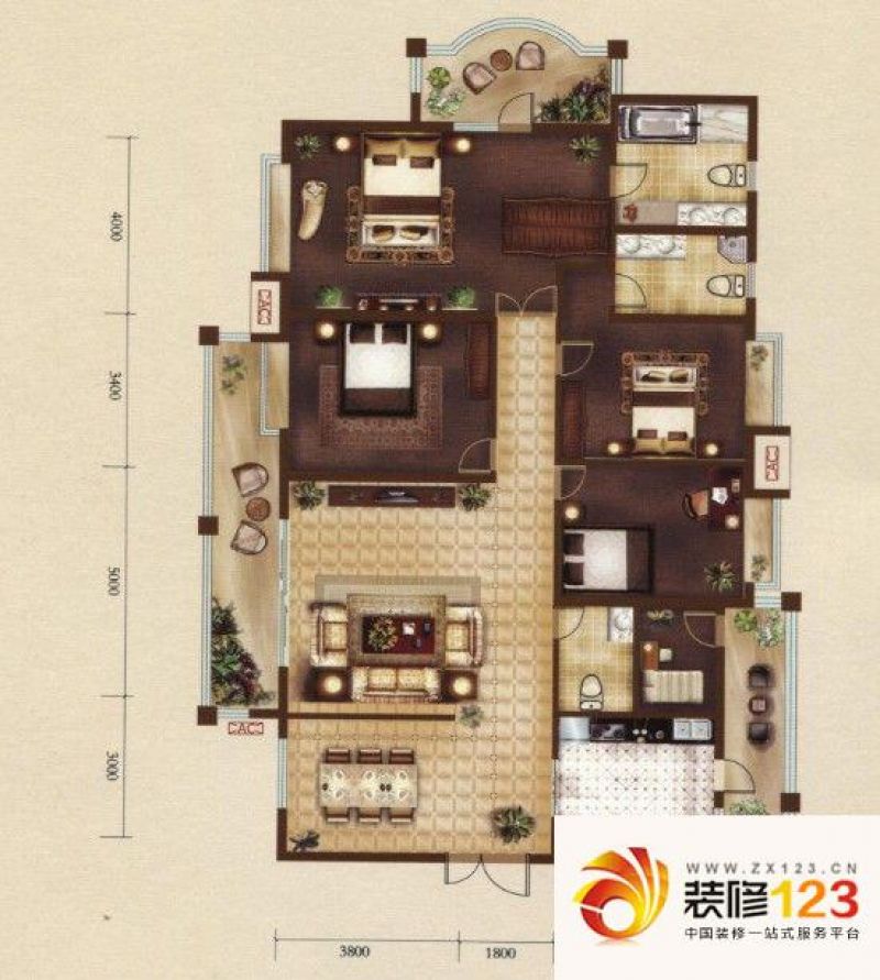 鸿瑞豪庭户型图户型图 e1 209.99平方米 4室2厅3卫1厨