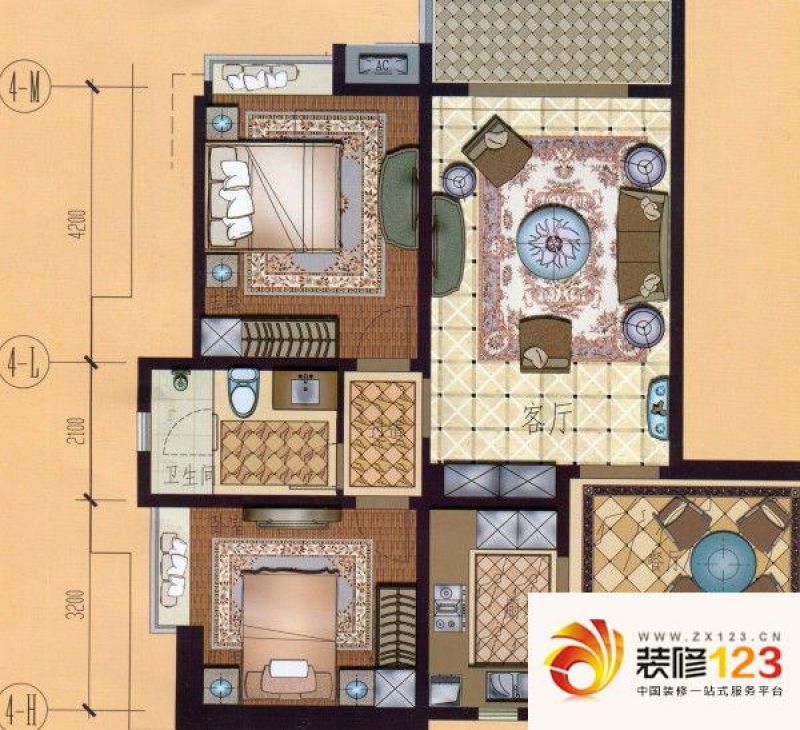 鸿瑞豪庭户型图户型图 4#楼a4户型  2室2厅1卫1厨